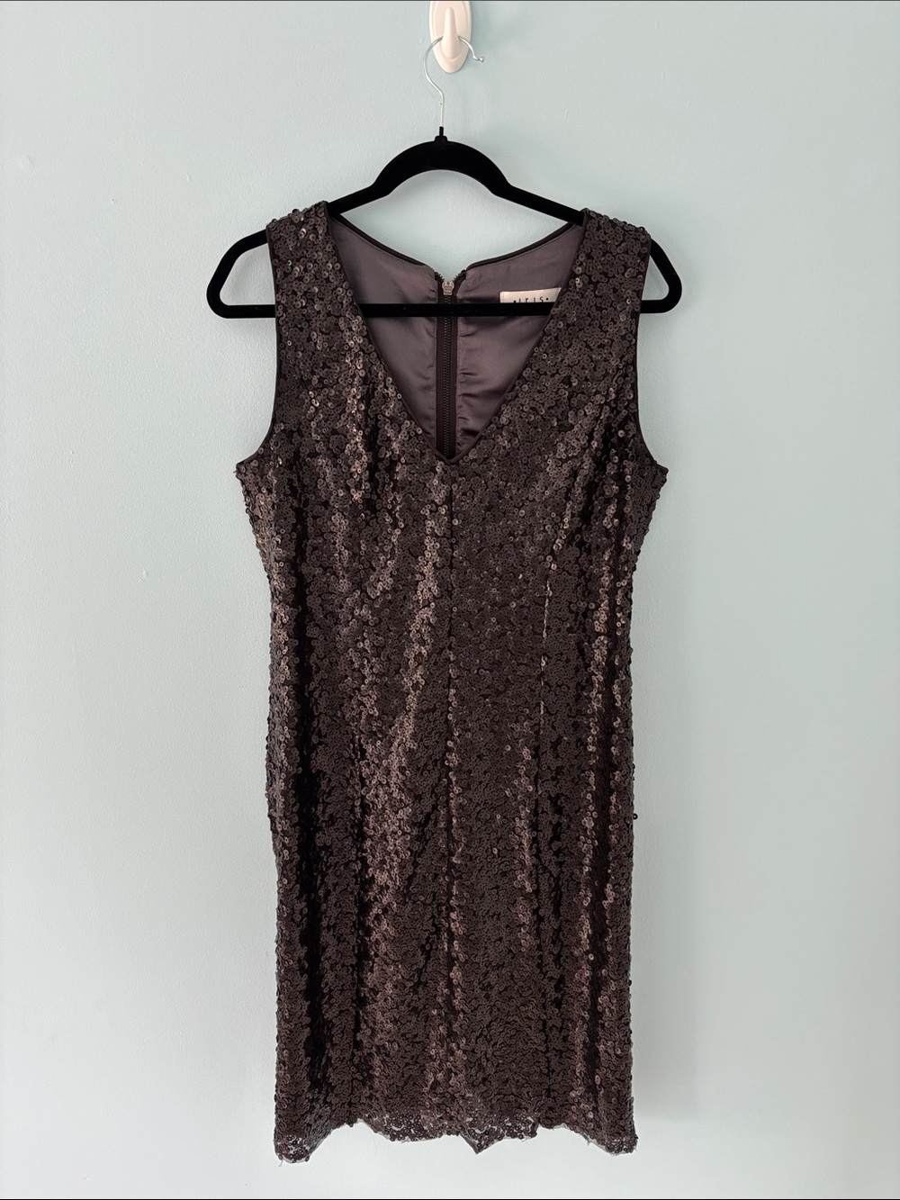 Iris Setlakwe Black Sequin V-Neck Midi Sheath Dress